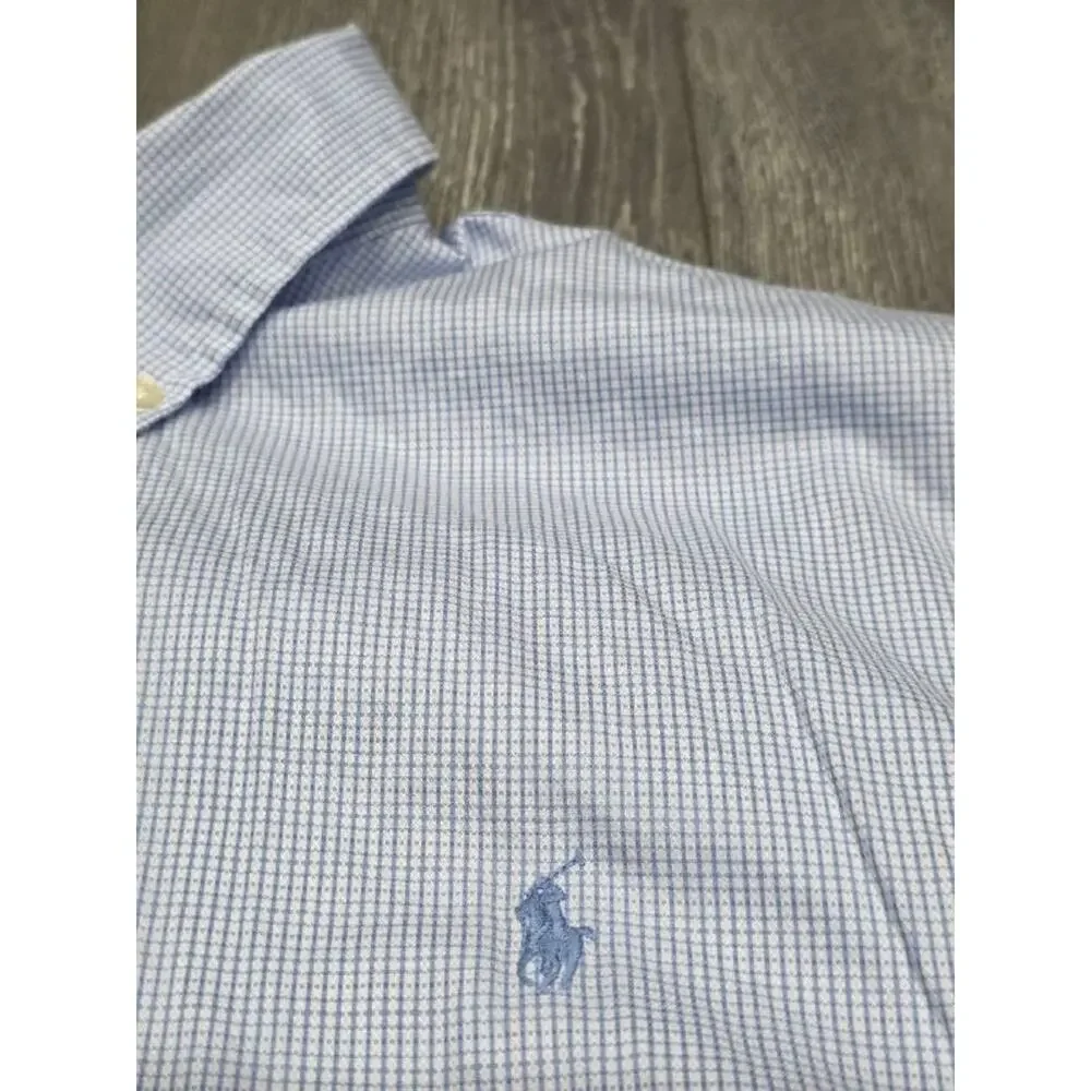 Polo Ralph Lauren blue cotton check shirt button down w/ logo Large A005922